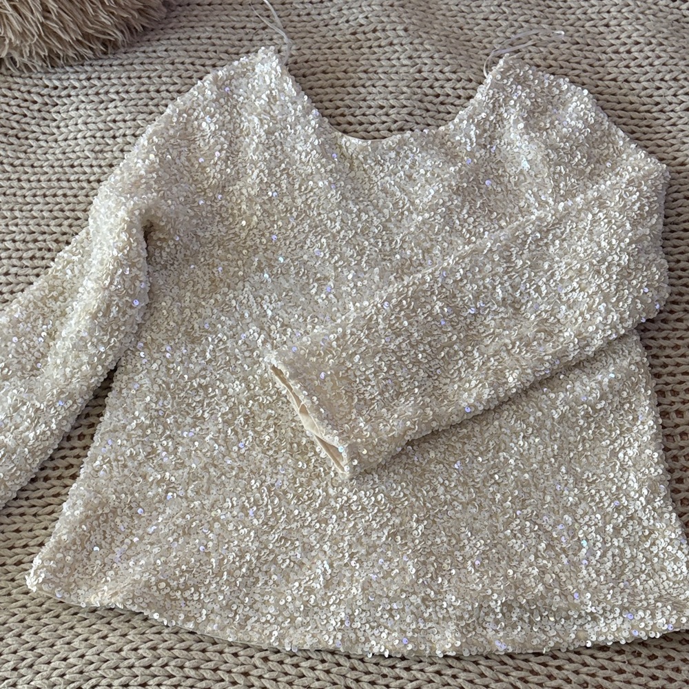 H&M Cream Sequin High Low Skirt